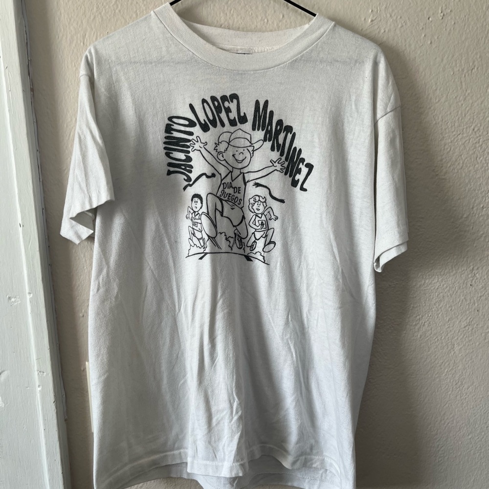 White Short-Sleeve Single Stitch Graphic Tee - Lopez Martinez
